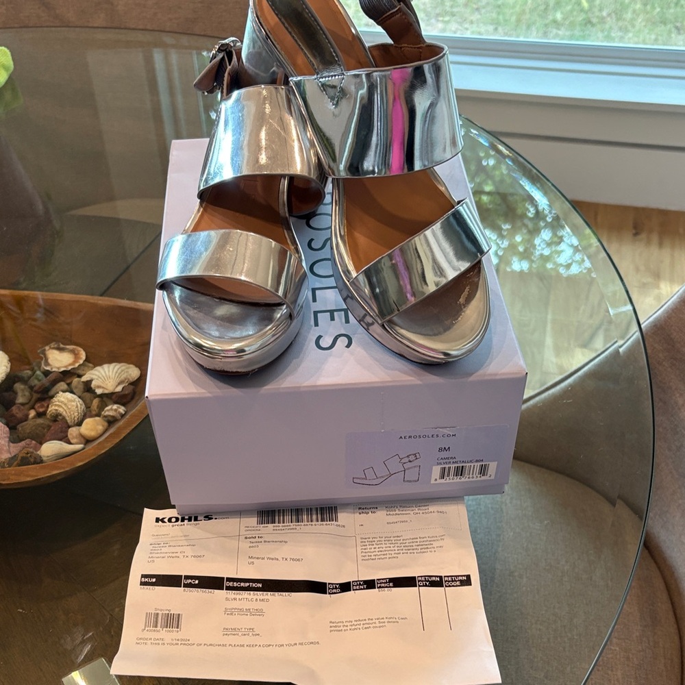 AEROSOLES Shiny Silver Sandals